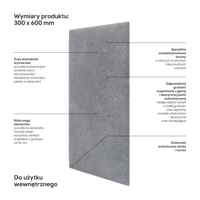 Polstret vægpanel Stegu Print 60 x 30 cm mørk beton
