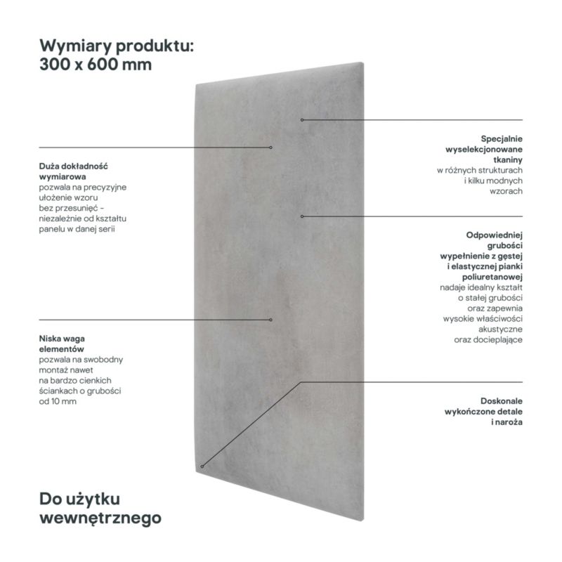 Polstret vægpanel Stegu Print 60 x 30 cm lys beton