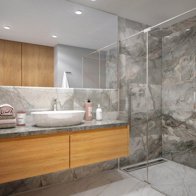Vinyl vægpanel SPC Marble Grey 47 x 94 cm 1,767 m²