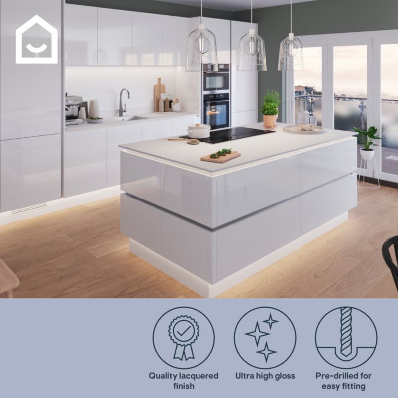 Bagpanel til køkkenø GoodHome Alisma 89 x 200 cm i hvid højglans