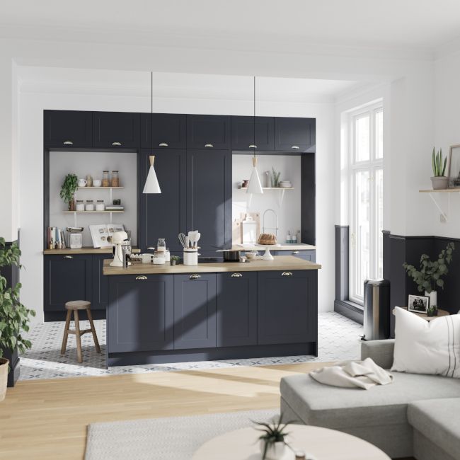 Bagpanel til køkkenø GoodHome Artemisia 89 x 200 cm midnatsblå
