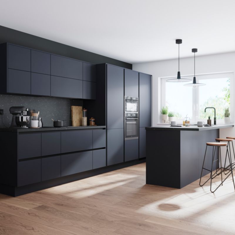 Bagpanel til køkkenø GoodHome Stevia 200 x 89 cm blå mat