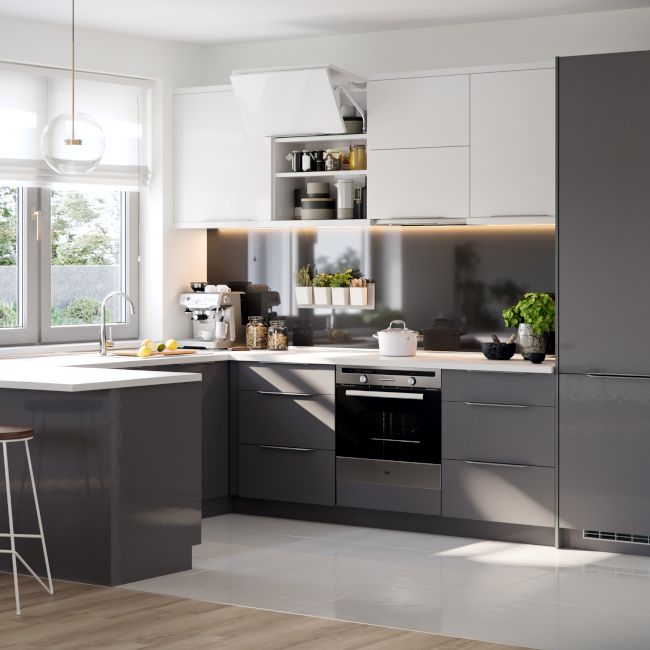 Bagpanel til køkkenø GoodHome Stevia / Garcinia 89 x 200 cm antracit højglans