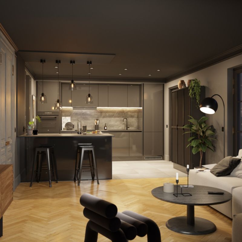 Bagpanel til køkkenø GoodHome Stevia / Garcinia 89 x 200 cm antracit højglans