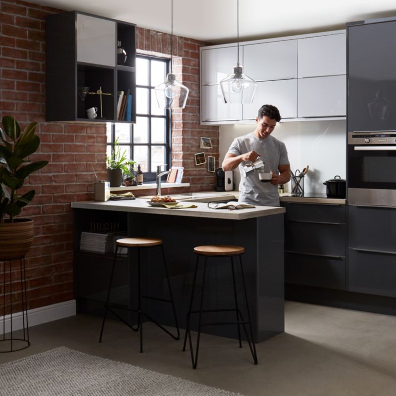 Bagpanel til køkkenø GoodHome Stevia / Garcinia 89 x 200 cm antracit højglans