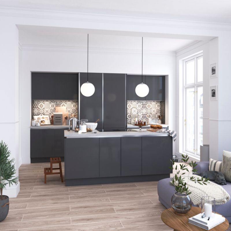 Bagpanel til køkkenø GoodHome Stevia / Garcinia 89 x 200 cm antracit højglans