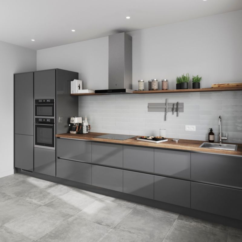 Bagpanel til køkkenø GoodHome Stevia / Garcinia 89 x 200 cm antracit højglans