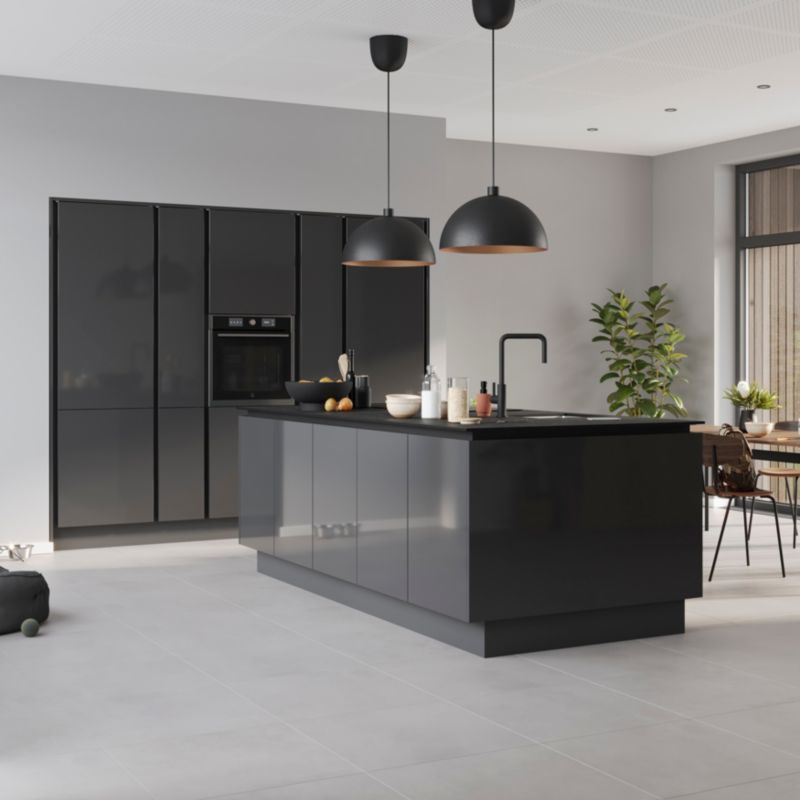 Bagpanel til køkkenø GoodHome Stevia / Garcinia 89 x 200 cm antracit højglans