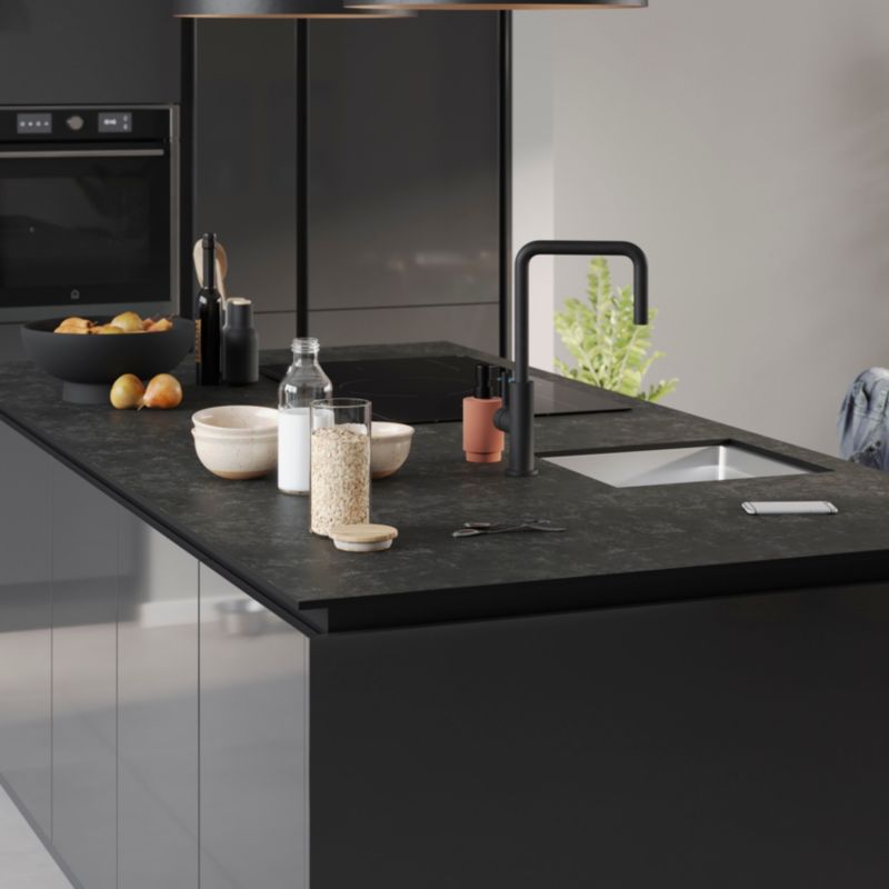 Bagpanel til køkkenø GoodHome Stevia / Garcinia 89 x 200 cm antracit højglans