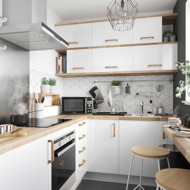 Bagpanel til køkkenø GoodHome Stevia / Garcinia 89 x 200 cm hvid højglans