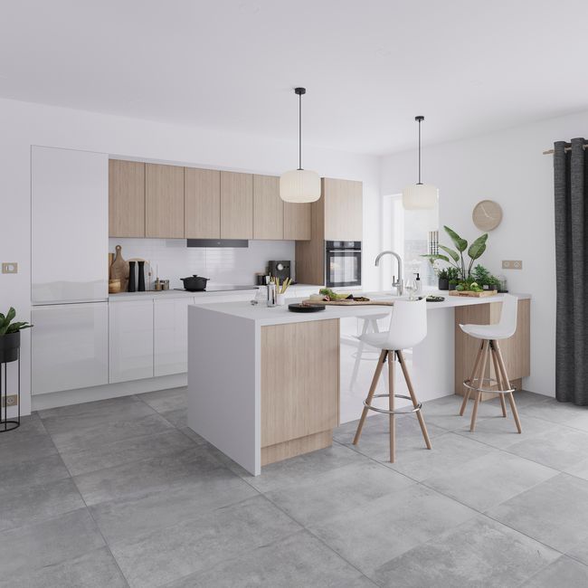 Bagpanel til køkkenø GoodHome Stevia / Garcinia 89 x 200 cm hvid højglans