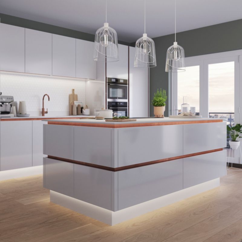Bagpanel til køkkenø GoodHome Stevia / Garcinia 89 x 200 cm hvid højglans