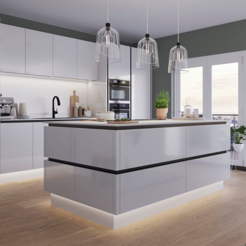 Bagpanel til køkkenø GoodHome Stevia / Garcinia 89 x 200 cm hvid højglans