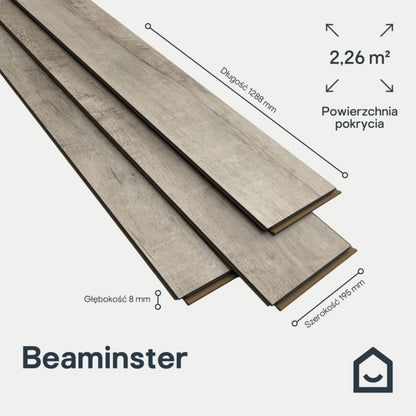 Laminatgulv Beaminster 128,8x19,5 cm Grå 2,26 m²