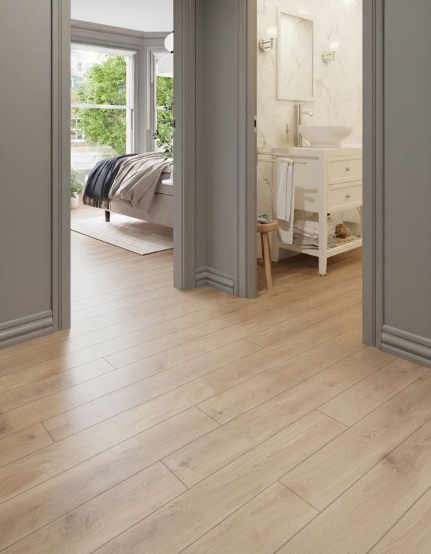 Laminatgulv Calne 128,8x19,5 cm Lysebrun 2,26 m²