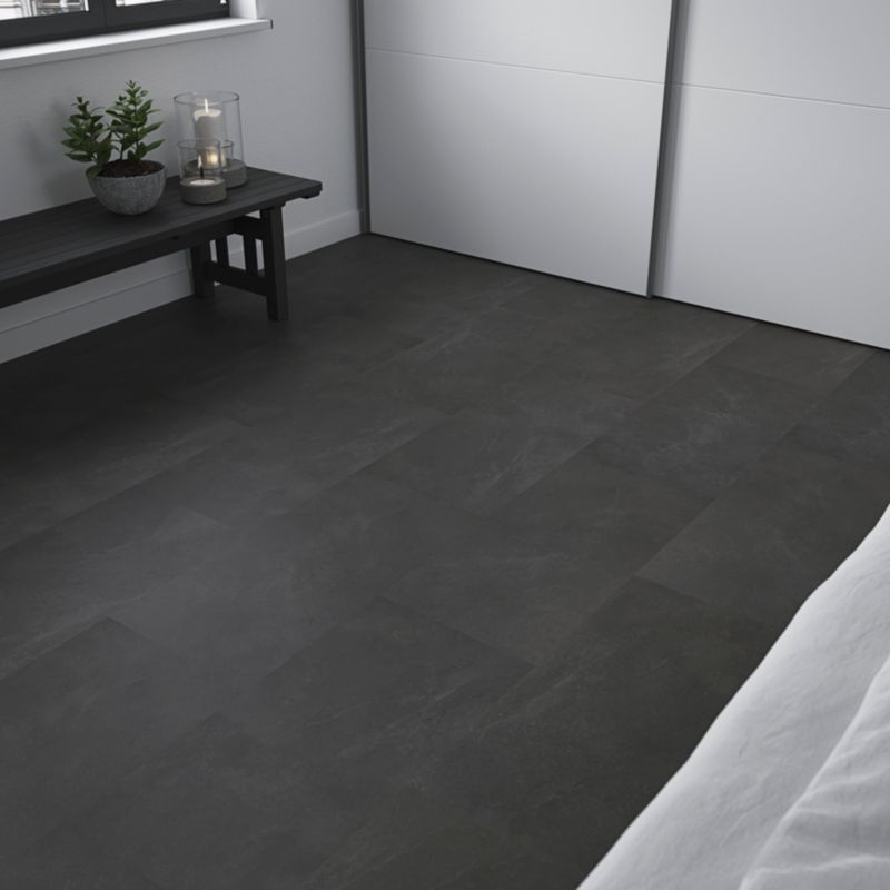 Vandtætte vinylgulvpaneler GoodHome sort flise 2,2 m²