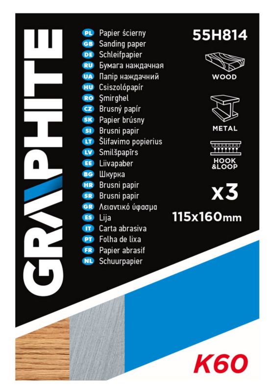 Slippepapir GRAPHITE 115 x 160 mm korn K60 1 sæt