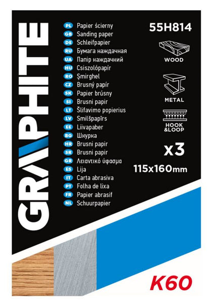 Slippepapir GRAPHITE 115 x 160 mm korn K60 1 sæt