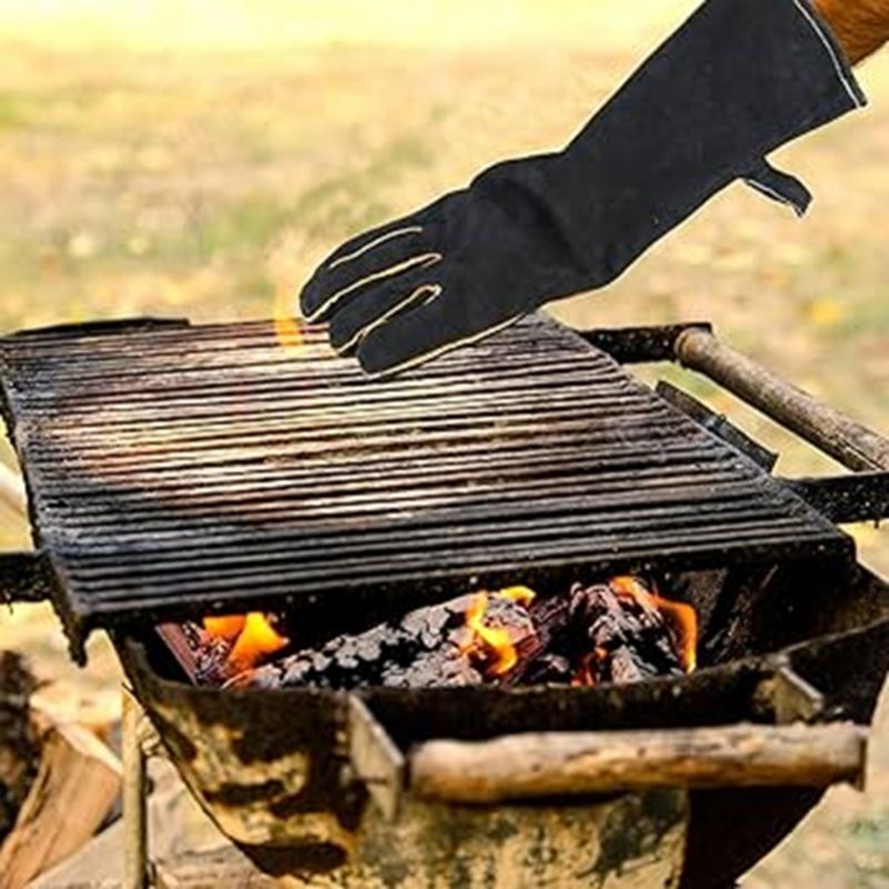 Varmebestandige Grill- og Pejsehandsker i Læder Sort | 3760401210572