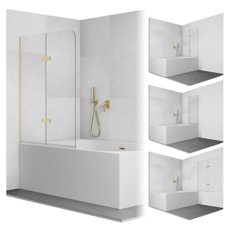 Badekarsafskærmning KARIM 100x140 cm Guld 2-delt Sammenklappelig