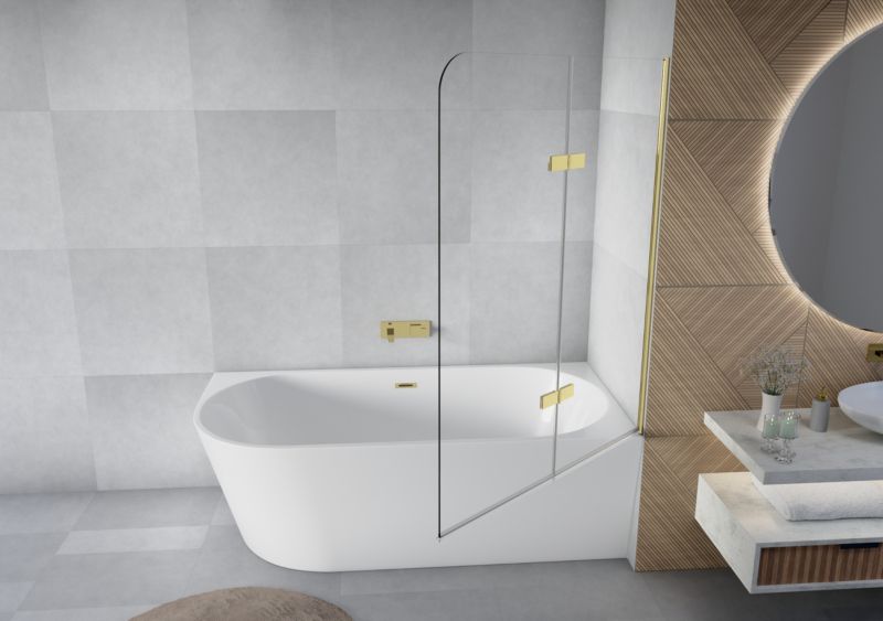 Badekarsafskærmning KARIM 100x140 cm Guld 2-delt Sammenklappelig
