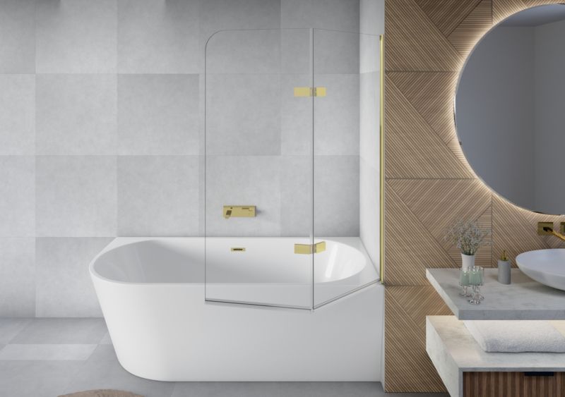 Badekarsafskærmning KARIM 100x140 cm Guld 2-delt Sammenklappelig