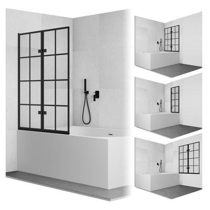 Paravan til Badekar 100x140 cm Sammenklappelig Sort 2 Dele