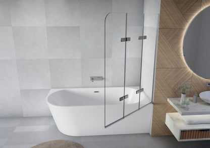 Foldbart Badekarsskærm 120x140 cm 3-Dele Hærdet Glas Krom