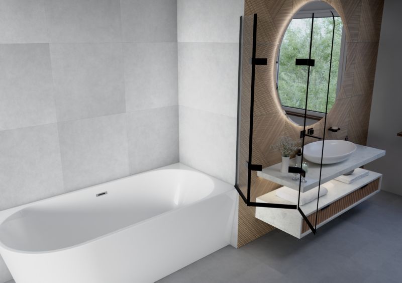 Foldbart Badekarsskærm 120x140 cm Sort Hærdet Glas 3 Dele