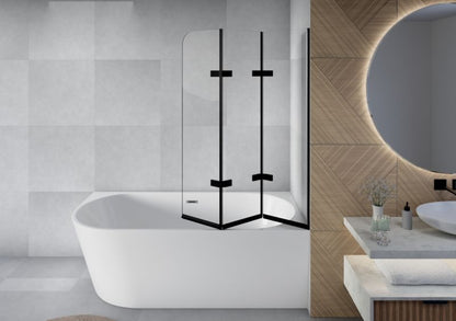 Foldbart Badekarsskærm 120x140 cm Sort Hærdet Glas 3 Dele