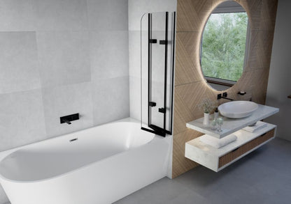 Foldbart Badekarsskærm 120x140 cm Sort Hærdet Glas 3 Dele