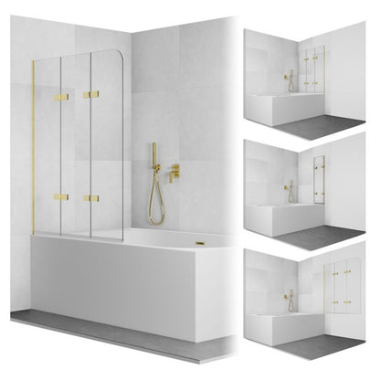 Paravan til Badekar 120x140 cm Tredelt Sammenklappelig Guld