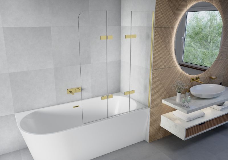 Paravan til Badekar 120x140 cm Tredelt Sammenklappelig Guld