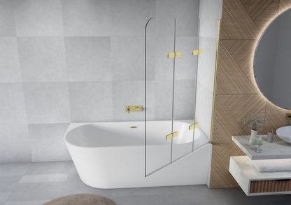 Paravan til Badekar 120x140 cm Tredelt Sammenklappelig Guld