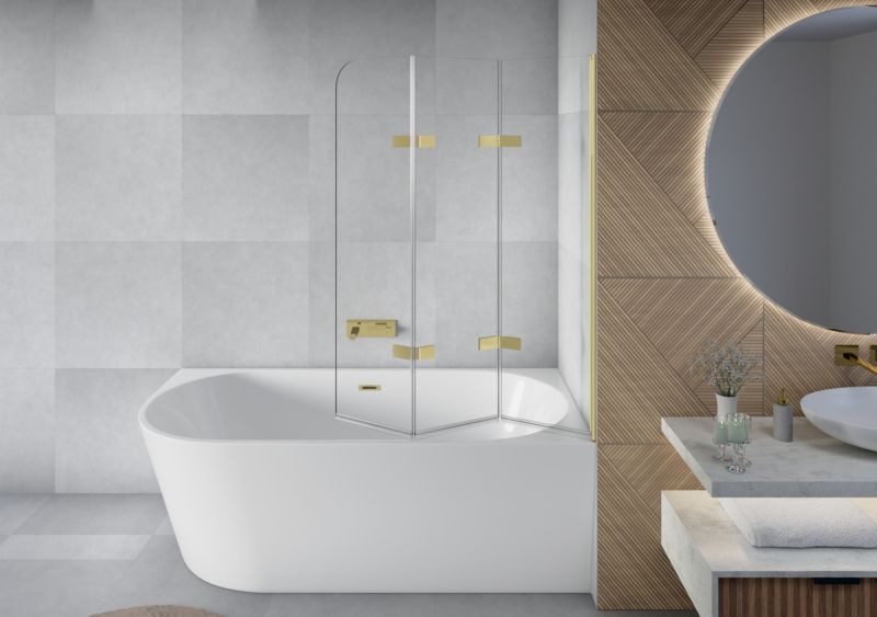 Paravan til Badekar 120x140 cm Tredelt Sammenklappelig Guld