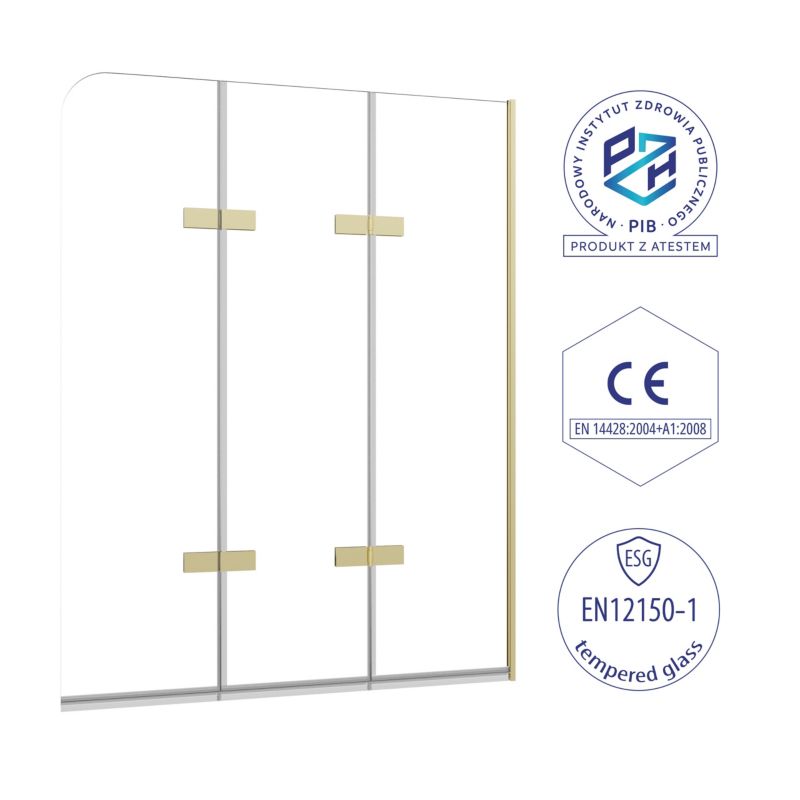 Paravan til Badekar 120x140 cm Tredelt Sammenklappelig Guld