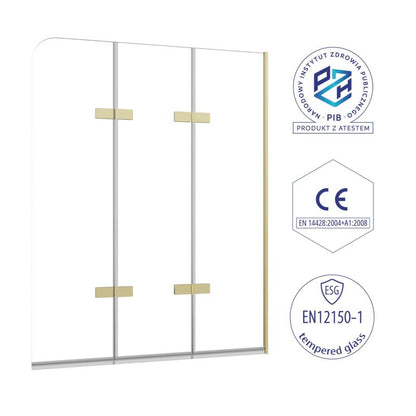 Paravan til Badekar 120x140 cm Tredelt Sammenklappelig Guld