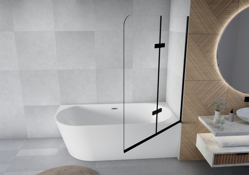 Paravan til Badekar 80x140 cm Foldbar 2-Dele Sort Hærdet Glas