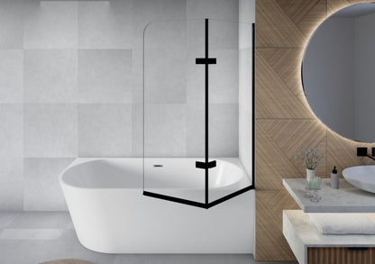 Paravan til Badekar 80x140 cm Foldbar 2-Dele Sort Hærdet Glas