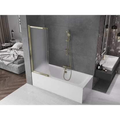 Mexen Fox 2-fløjet skydedørsvæg til badekar 120 x 150 cm frostet glas med guldfinish, 1 stk.