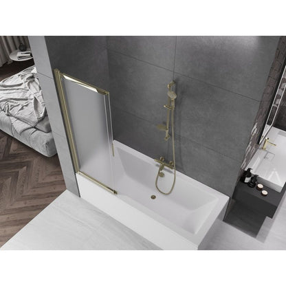 Mexen Fox 2-fløjet skydedørsvæg til badekar 120 x 150 cm frostet glas med guldfinish, 1 stk.