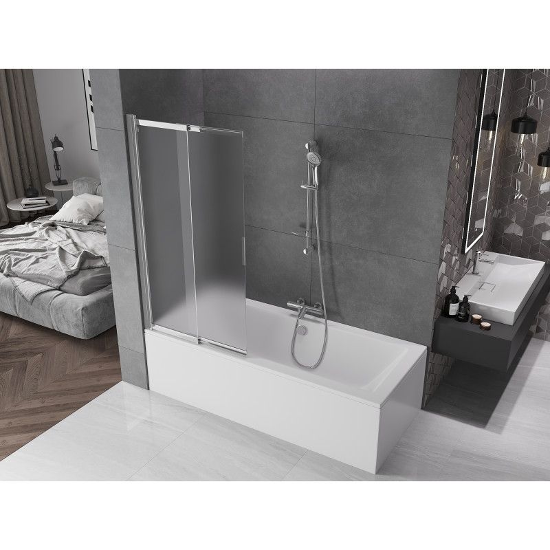Mexen Fox 2-fløjet skydedør til badekar 85 x 150 cm frostet glas krom