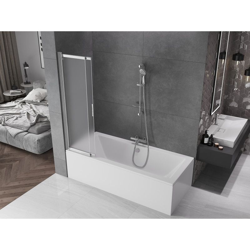 Mexen Fox 2-fløjet skydedør til badekar 85 x 150 cm frostet glas krom