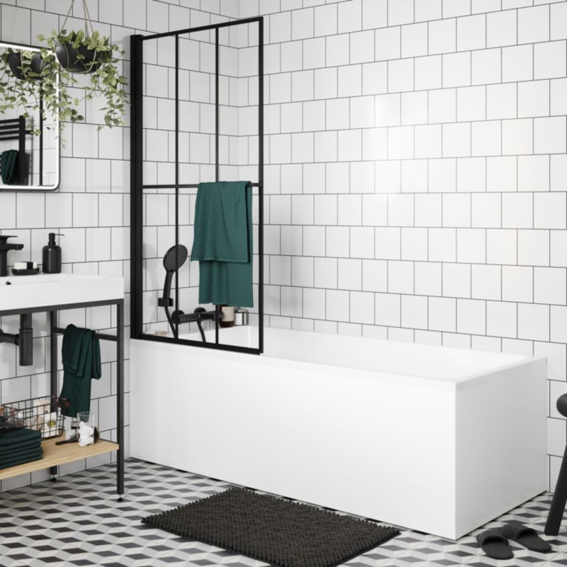 Badekarsskærm Svingbar 80x140 cm Sort | BS-BS-I100