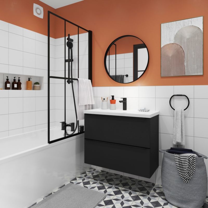 Badekarsafskærmning GoodHome Ahti 80 cm mat-sort