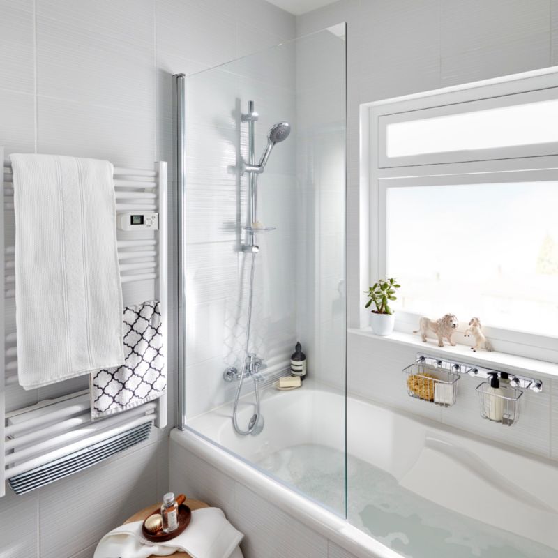 Badekarsskærm Calera 1-delt 140x85 cm Krom/Transparent Glas