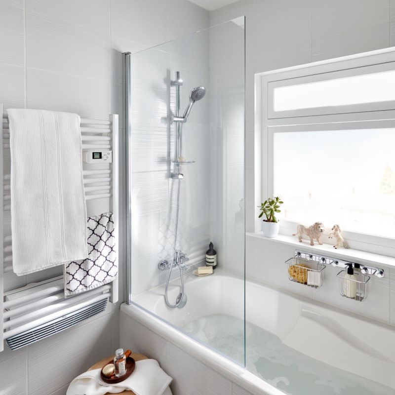 Badekarsskærm Calera 1-delt 140x85 cm Krom/Transparent Glas