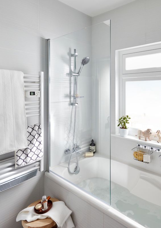 Badekarsskærm Calera 1-delt 140x85 cm Krom/Transparent Glas