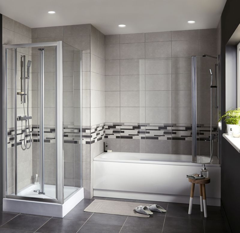 GoodHome Calera 2-delt badekarsafskærmning 140 x 105 cm krom/transparent glas