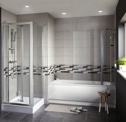 GoodHome Calera 2-delt badekarsafskærmning 140 x 105 cm krom/transparent glas